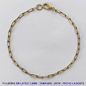 PULSEIRA NO BRUTO PRONTO PARA O BANHO - PULSEIRA EM LATÃO (KDL80) - TAMANHO 20CM - LARGURA 2,9MM - FECHO LAGOSTA - PESO 2,6GR - COMPOSIÇÃO: 100% LATÃO - BRU10179