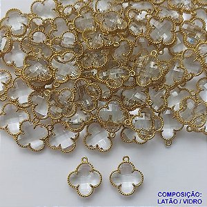 ACESSÓRIO NO BRUTO PRONTO PARA O BANHO - PINGENTE TIPO VAN CLEEF CRISTAL COM UMA ARGOLINHA - COMPOSIÇÃO: LATÃO / VIDRO - TAMANHO 14MM - (VENDIDO POR UNIDADE) PESO TOTAL 1,2GR - BRU0001785