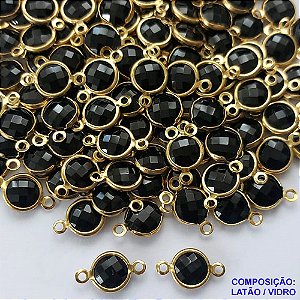 ACESSÓRIO NO BRUTO PRONTO PARA O BANHO (CX10) - PINGENTE EM VIDRO PRETO SEXTAVADO COM DUAS ARGOLINHAS - VENDA POR UNIDADE - COMPOSIÇÃO: LATÃO / VIDRO - PESO 0,4GR - BRU0001802