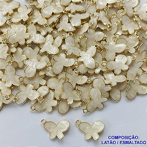 ACESSÓRIO NO BRUTO PRONTO PARA O BANHO - (CX.104) PINGENTE BORBOLETA BEGE ESMALTADA 12X15MM - PESO 0,9GR - BRU0001828