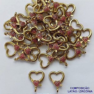 FECHO NO BRUTO PRONTO PARA O BANHO (CX32)- FECHO TIPO CORAÇÃO DUPLO TODO CRAVEJADO EM ZIRCONIAS 22MM - 2,3GR - BRU0001833