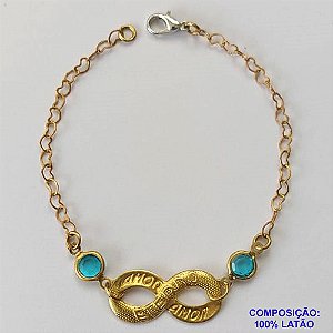 PULSEIRA NO BRUTO PRONTO PARA O BANHO (CX66) - PULSEIRA COM PEDRAS AZUIS E PINGENTE INFINITO COM PALAVRA AMOR - TAMANHO 17CM - PESO 2,2GR - FECHO LAGOSTA - BRU10197