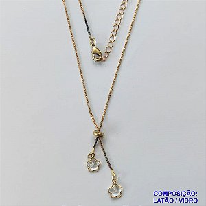 GARGANTILHA NO BRUTO PRONTO PARA O BANHO - COM CORRENTE VENEZIANA DE 45CM + EXTENSOR - " TIPO GRAVATINHA " AJUSTÁVEL - COM DOIS PINGENTES FLOR CRISTAL 6MM - PESO TOTAL 2,6GR - BRU10224