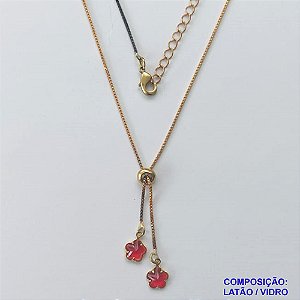 GARGANTILHA NO BRUTO PRONTO PARA O BANHO - COM CORRENTE VENEZIANA DE 45CM + EXTENSOR - " TIPO GRAVATINHA " AJUSTÁVEL - COM DOIS PINGENTES FLOR VERMELHA 6MM - PESO TOTAL 2,6GR - BRU10225