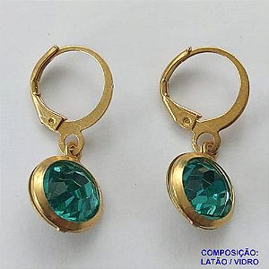 BRINCO NO BRUTO PRONTO BANHO - BRINCO COM PINGENTE EM STRASS AZUL - ARGOLINHA DE PRESSÃO (TRANQUETA) TAMANHO 10MM - PESO TOTAL 2,4GR - BRU10236