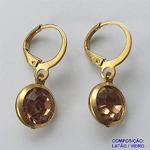 BRINCO NO BRUTO PRONTO BANHO - BRINCO COM PINGENTE EM STRASS BEGE - ARGOLINHA DE PRESSÃO (TRANQUETA) TAMANHO 10MM - PESO TOTAL 2,4GR - BRU10238