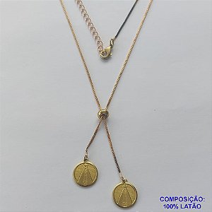 GARGANTILHA NO BRUTO PRONTO PARA O BANHO - COM CORRENTE VENEZIANA DE 45CM + EXTENSOR - " TIPO GRAVATINHA " AJUSTÁVEL - COM DOIS PINGENTES NOSSA SRA APARECIDA 11MM - PESO TOTAL 4GR - BRU10261
