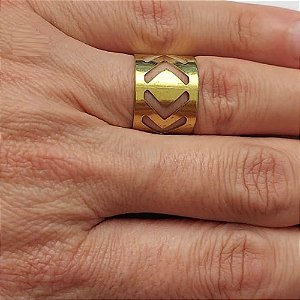 ANEL NO BRUTO PRONTO PARA O BANHO - ANEL AJUSTÁVEL DESENHO VAZADO -  LARGURA: 13MM - PESO MEDIO 2,8GR - COMPOSIÇÃO LATÃO - ANEL000350