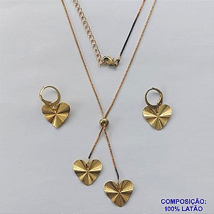CONJUNTO NO BRUTO PRONTO PARA O BANHO - COM CORRENTE VENEZIANA DE 45CM + EXTENSOR - " TIPO GRAVATINHA " AJUSTÁVEL - PINGENTES CORAÇÃO 15MM - BRINCOS ARGOLINHAS DE PRESSÃO - PESO TOTAL 4,9GR - BRU10305