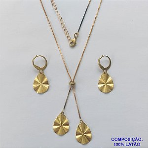 CONJUNTO NO BRUTO PRONTO PARA O BANHO - COM CORRENTE VENEZIANA DE 45CM + EXTENSOR - " TIPO GRAVATINHA " AJUSTÁVEL - PINGENTES GOTA 17MM - BRINCOS ARGOLINHAS DE PRESSÃO - PESO TOTAL 5,2GR - BRU10306