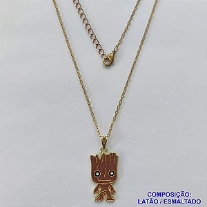 GARGANTILHA NO BRUTO PRONTO PARA O BANHO - CORRENTE CADEADO 40CM + EXTENSOR  - PINGENTE COM PERSONAGEM DESENHO ANIMADO (ESMALTADO) PESO TOTAL: 4GR - BRU10323