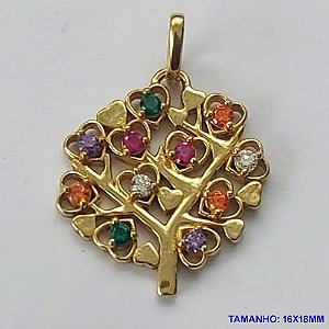 PINGENTE NO BRUTO PRONTO PARA O BANHO (CX26)- PINGENTE ÁRVORE DA VIDA COM PEDRAS EM ZIRCÔNIA COLORIDAS (PX000182) - COMPOSIÇÃO: LATÃO / ZIRCÔNIA - TAMANHO 16X18MM - PESO TOTAL 1,4GR -  BRU10332