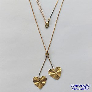 GARGANTILHA NO BRUTO PRONTO PARA O BANHO - COM CORRENTE VENEZIANA DE 45CM + EXTENSOR - " TIPO GRAVATINHA " AJUSTÁVEL - COM DOIS PINGENTES CORAÇÕES MARTELADOS 15X15MM - PESO TOTAL 3,5GR - BRU10334