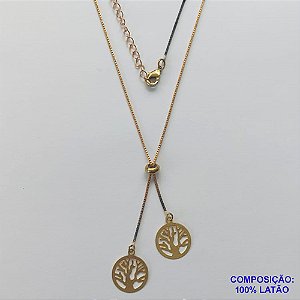 GARGANTILHA NO BRUTO PRONTO PARA O BANHO - COM CORRENTE VENEZIANA DE 45CM + EXTENSOR - " TIPO GRAVATINHA " AJUSTÁVEL - COM DOIS PINGENTES ÁRVORE DA VIDA 13X13MM - PESO TOTAL 2,8GR - BRU10341