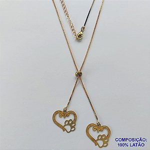 GARGANTILHA NO BRUTO PRONTO PARA O BANHO - COM CORRENTE VENEZIANA DE 45CM + EXTENSOR - " TIPO GRAVATINHA " AJUSTÁVEL - COM DOIS PINGENTES CORAÇÃO COM PATINHA VAZADO 17X17MM (507) - PESO TOTAL 3GR - BRU10342