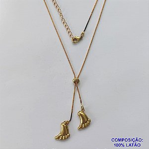 GARGANTILHA NO BRUTO PRONTO PARA O BANHO - COM CORRENTE VENEZIANA DE 45CM + EXTENSOR - " TIPO GRAVATINHA " AJUSTÁVEL - COM DOIS PINGENTES PEZINHOS 13MM - PESO TOTAL 3GR - BRU10357