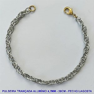PULSEIRA EM ALUMÍNIO NO BRUTO PRONTO PARA O BANHO - PULSEIRA EM ALÚMINIO TRANÇADO (A22) - TAMANHO 20CM - LARGURA 4,7MM - FECHO LAGOSTA - PESO 2,5GR - COMPOSIÇÃO: ALUMÍNIO - BRU10365
