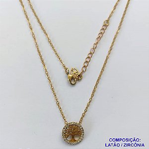 GARGANTILHA NO BRUTO PRONTO PARA O BANHO (CX26) - GARGANTILHA CORRENTE CADEADO 45CM + EXTENSOR  - PINGENTE ÁRVORE DA VIDA CRAVEJADO EM MICROS ZIRCÔNIAS 12X12MM (PX001133W) - COMPOSIÇÃO: LATÃO / ZIRCÔNIA - PESO TOTAL: 2,3GR - BRU10383