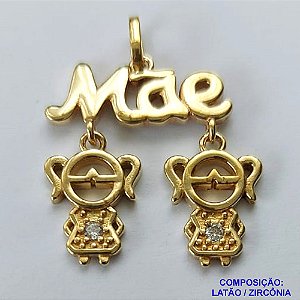PINGENTE NO BRUTO PRONTO PARA O BANHO (CX09) - PINGENTE MÃE COM DUAS MENINAS COM PEDRA EM ZIRCÔNIA (PX002434) - COMPOSIÇÃO: LATÃO / ZIRCÔNIA - TAMANHO 20MM -  PESO TOTAL 2,3GR - BRU0001871