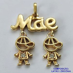 PINGENTE NO BRUTO PRONTO PARA O BANHO(CX09) - PINGENTE MÃE COM DOIS MENINOS COM PEDRA EM ZIRCÔNIA (PX002435) - COMPOSIÇÃO: LATÃO / ZIRCÔNIA - TAMANHO 20MM -  PESO TOTAL 2,3GR - BRU0001872