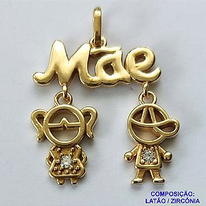 PINGENTE NO BRUTO PRONTO PARA O BANHO (CX14) - PINGENTE MÃE COM MENINO E MENINA COM PEDRA EM ZIRCÔNIA (PX002433) - COMPOSIÇÃO: LATÃO / ZIRCÔNIA - TAMANHO 20MM -  PESO TOTAL 2,3GR - BRU0001873