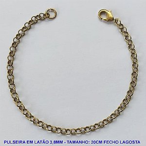 PULSEIRA NO BRUTO PRONTO PARA O BANHO - PULSEIRA ELO PORTUGUÊS EM LATÃO - TAMANHO 20CM - LARGURA 3,8MM - FECHO LAGOSTA - PESO 3,4GR - COMPOSIÇÃO: 100% LATÃO - BRU10386