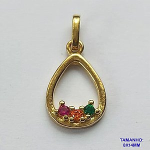 PINGENTE NO BRUTO PRONTO PARA O BANHO (CX26) - PINGENTE GOTA VAZADA COM ZIRCÔNIAS COLORIDAS 8X14MM (PX001337) - COMPOSIÇÃO: LATÃO / ZIRCÔNIA  - PESO TOTAL 0,6GR - BRU10391