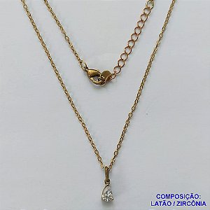 GARGANTILHA NO BRUTO PRONTO PARA O BANHO (CX26) - GARGANTILHA CORRENTE CADEADO 45CM + EXTENSOR - PINGENTE PEDRA EM MICRO ZIRCÔNIA 3X5MM (PX000528) - COMPOSIÇÃO: LATÃO / ZIRCÔNIA - PESO TOTAL: 2GR - BRU10403