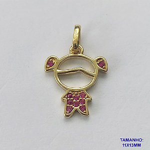 PINGENTE NO BRUTO PRONTO PARA O BANHO (CX26) - PINGENTE MENINA CRAVEJADA COM MICROS ZIRCÔNIAS ROSAS 11X13MM (PX000002) - COMPOSIÇÃO: LATÃO / ZIRCÔNIA - PESO TOTAL 0,6GR - BRU10413