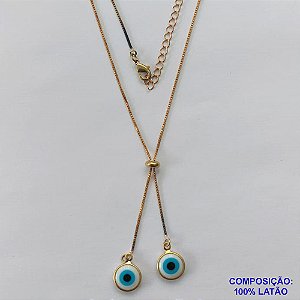 GARGANTILHA NO BRUTO PRONTO PARA O BANHO - COM CORRENTE VENEZIANA DE 45CM + EXTENSOR - " TIPO GRAVATINHA " AJUSTÁVEL - COM DOIS PINGENTES DE OLHOS GREGOS - PESO TOTAL 3GR - BRU10423