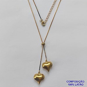 GARGANTILHA NO BRUTO PRONTO PARA O BANHO - COM CORRENTE VENEZIANA DE 45CM + EXTENSOR - " TIPO GRAVATINHA " AJUSTÁVEL - COM DOIS PINGENTES CORAÇÕES DUPLOS - PESO TOTAL 3,4GR - BRU10426