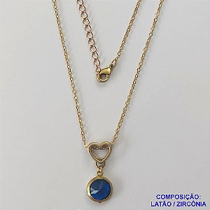 GARGANTILHA NO BRUTO PRONTO PARA O BANHO - GARGANTILHA CORRENTE CADEADO 45CM + EXTENSOR  - PINGENTE EM ZIRCÔNIA AZUL ESCURA 10X10MM - COMPOSIÇÃO: LATÃO / ZIRCÔNIA - PESO TOTAL: 3,4GR - BRU10429
