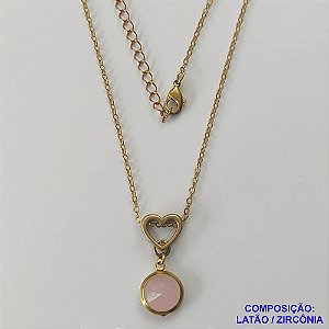 GARGANTILHA NO BRUTO PRONTO PARA O BANHO - GARGANTILHA CORRENTE CADEADO 45CM + EXTENSOR - PINGENTE EM ZIRCÔNIA ROSA LEITOSA 10X10MM - COMPOSIÇÃO: LATÃO / ZIRCÔNIA - PESO TOTAL: 3,4GR - BRU10430