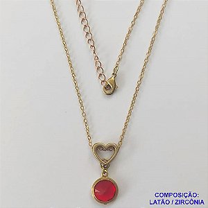 GARGANTILHA NO BRUTO PRONTO PARA O BANHO - GARGANTILHA CORRENTE CADEADO 45CM + EXTENSOR - PINGENTE EM ZIRCÔNIA VERMELHA 10X10MM - COMPOSIÇÃO: LATÃO / ZIRCÔNIA - PESO TOTAL: 3,4GR - BRU10431