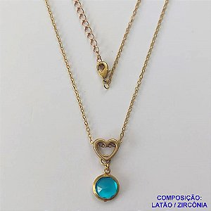 GARGANTILHA NO BRUTO PRONTO PARA O BANHO - GARGANTILHA CORRENTE CADEADO 45CM + EXTENSOR - PINGENTE EM ZIRCÔNIA AZUL 10X10MM - COMPOSIÇÃO: LATÃO / ZIRCÔNIA - PESO TOTAL: 3,4GR - BRU10433