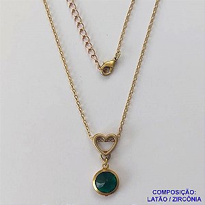 GARGANTILHA NO BRUTO PRONTO PARA O BANHO - GARGANTILHA CORRENTE CADEADO 45CM + EXTENSOR - PINGENTE EM ZIRCÔNIA VERDE ESCURA 10X10MM - COMPOSIÇÃO: LATÃO / ZIRCÔNIA - PESO TOTAL: 3,4GR - BRU10434