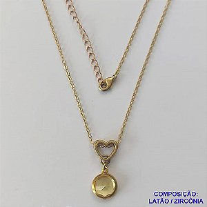 GARGANTILHA NO BRUTO PRONTO PARA O BANHO - GARGANTILHA CORRENTE CADEADO 45CM + EXTENSOR - PINGENTE EM ZIRCÔNIA AMARELA 10X10MM - COMPOSIÇÃO: LATÃO / ZIRCÔNIA - PESO TOTAL: 3,4GR - BRU10436