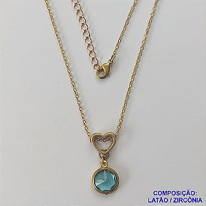 GARGANTILHA NO BRUTO PRONTO PARA O BANHO - GARGANTILHA CORRENTE CADEADO 45CM + EXTENSOR - PINGENTE EM ZIRCÔNIA AZUL 10X10MM - COMPOSIÇÃO: LATÃO / ZIRCÔNIA - PESO TOTAL: 3,4GR - BRU10440
