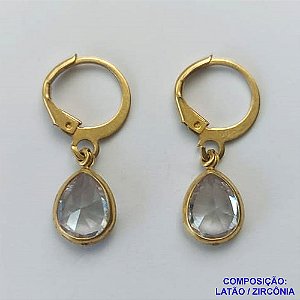 BRINCO NO BRUTO PRONTO BANHO - BRINCO COM PINGENTE EM ZIRCÔNIA CRISTAL 7X9MM - ARGOLINHA DE PRESSÃO (TRANQUETA) - PESO TOTAL 1,8GR - BRU10444