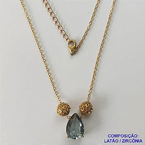 GARGANTILHA NO BRUTO PRONTO PARA O BANHO - GARGANTILHA CORRENTE CADEADO 45CM + EXTENSOR - PINGENTE EM ZIRCÔNIA 9X13MM E BOLINHAS VAZADAS - COMPOSIÇÃO: LATÃO / ZIRCÔNIA - PESO TOTAL: 4,2GR - BRU10453