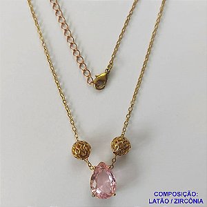 GARGANTILHA NO BRUTO PRONTO PARA O BANHO - GARGANTILHA CORRENTE CADEADO 45CM + EXTENSOR - PINGENTE EM ZIRCÔNIA 9X13MM E BOLINHAS VAZADAS - COMPOSIÇÃO: LATÃO / ZIRCÔNIA - PESO TOTAL: 4,2GR - BRU10454