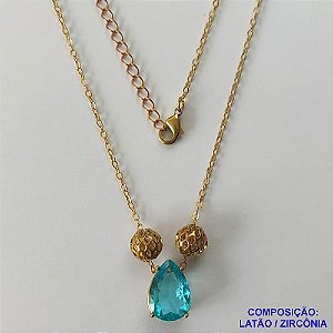 GARGANTILHA NO BRUTO PRONTO PARA O BANHO - GARGANTILHA CORRENTE CADEADO 45CM + EXTENSOR - PINGENTE EM ZIRCÔNIA 9X13MM E BOLINHAS VAZADAS - COMPOSIÇÃO: LATÃO / ZIRCÔNIA - PESO TOTAL: 4,2GR - BRU10455