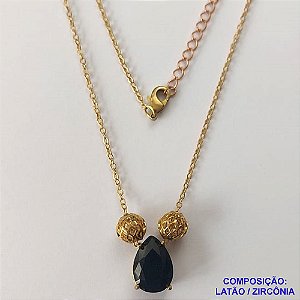 GARGANTILHA NO BRUTO PRONTO PARA O BANHO - GARGANTILHA CORRENTE CADEADO 45CM + EXTENSOR - PINGENTE EM ZIRCÔNIA 9X13MM E BOLINHAS VAZADAS - COMPOSIÇÃO: LATÃO / ZIRCÔNIA - PESO TOTAL: 4,2GR - BRU10456