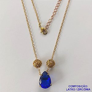 GARGANTILHA NO BRUTO PRONTO PARA O BANHO - GARGANTILHA CORRENTE CADEADO 45CM + EXTENSOR - PINGENTE EM ZIRCÔNIA 9X13MM E BOLINHAS VAZADAS - COMPOSIÇÃO: LATÃO / ZIRCÔNIA - PESO TOTAL: 4,2GR - BRU10457