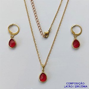 CONJUNTO NO BRUTO PRONTO PARA O BANHO - GARGANTILHA COM CORRENTE CADEADO DE 45CM - BRINCO COM ZIRCÔNIA 8X10MM COM ARGOLA DE PRESSÃO - PESO TOTAL: 4GR - BRU10459