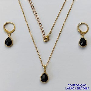 CONJUNTO NO BRUTO PRONTO PARA O BANHO - GARGANTILHA COM CORRENTE VENEZIANA DE 45CM - BRINCO COM ZIRCÔNIA 8X10MM COM ARGOLA DE PRESSÃO - PESO TOTAL: 4GR - BRU10460