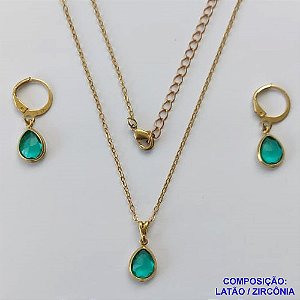 CONJUNTO NO BRUTO PRONTO PARA O BANHO - GARGANTILHA COM CORRENTE VENEZIANA DE 45CM - BRINCO COM ZIRCÔNIA 8X10MM COM ARGOLA DE PRESSÃO - PESO TOTAL: 4GR - BRU10462