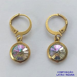 BRINCO NO BRUTO PRONTO BANHO - BRINCO COM PINGENTE EM RESINA CRISTAL 10MM - ARGOLINHA DE PRESSÃO (TRANQUETA) - PESO TOTAL 1,6GR - BRU10464