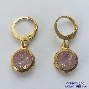 BRINCO NO BRUTO PRONTO BANHO - BRINCO COM PINGENTE EM RESINA ROSA 10MM - ARGOLINHA DE PRESSÃO (TRANQUETA) - PESO TOTAL 1,6GR - BRU10470