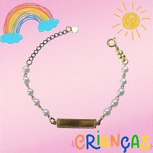 PULSEIRA NO BRUTO PRONTO PARA O BANHO(CX66) - PULSEIRA INFANTIL COM PÉROLAS E CHAPINHA - TAMANHO 12CM + EXTENSOR - PESO 2,1GR - FECHO REDONDO - BRU10471